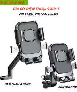 Giá đỡ điện thoại xe máy SSGD-05, giá đỡ chất liệu nhựa và chân kim loại, gắn chân gương và gắn ghi đông, đơn giảm dễ lắp