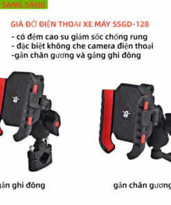 Giá đỡ điện thoại xe máy SSGD-126/128, giá đỡ có đệm cao su giảm sốc chống rung, không che camera điện thoại gắn chân gương và gắn ghi đông